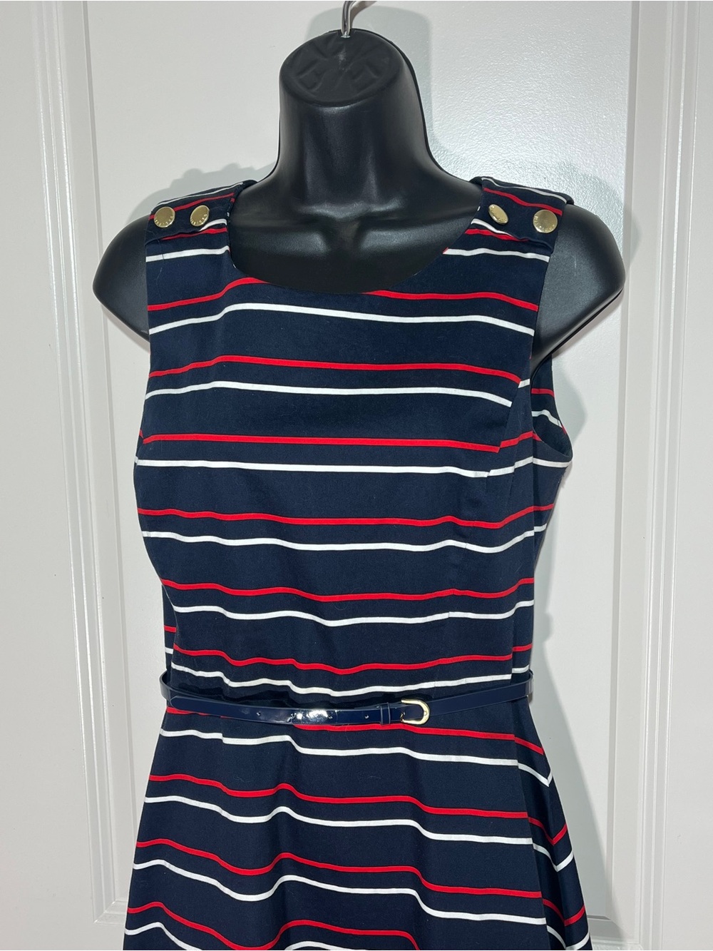 NWOT Tommy Hilfiger Striped Sleeveless Belted Mini Dress - Navy, Red & White - Picture 4 of 10